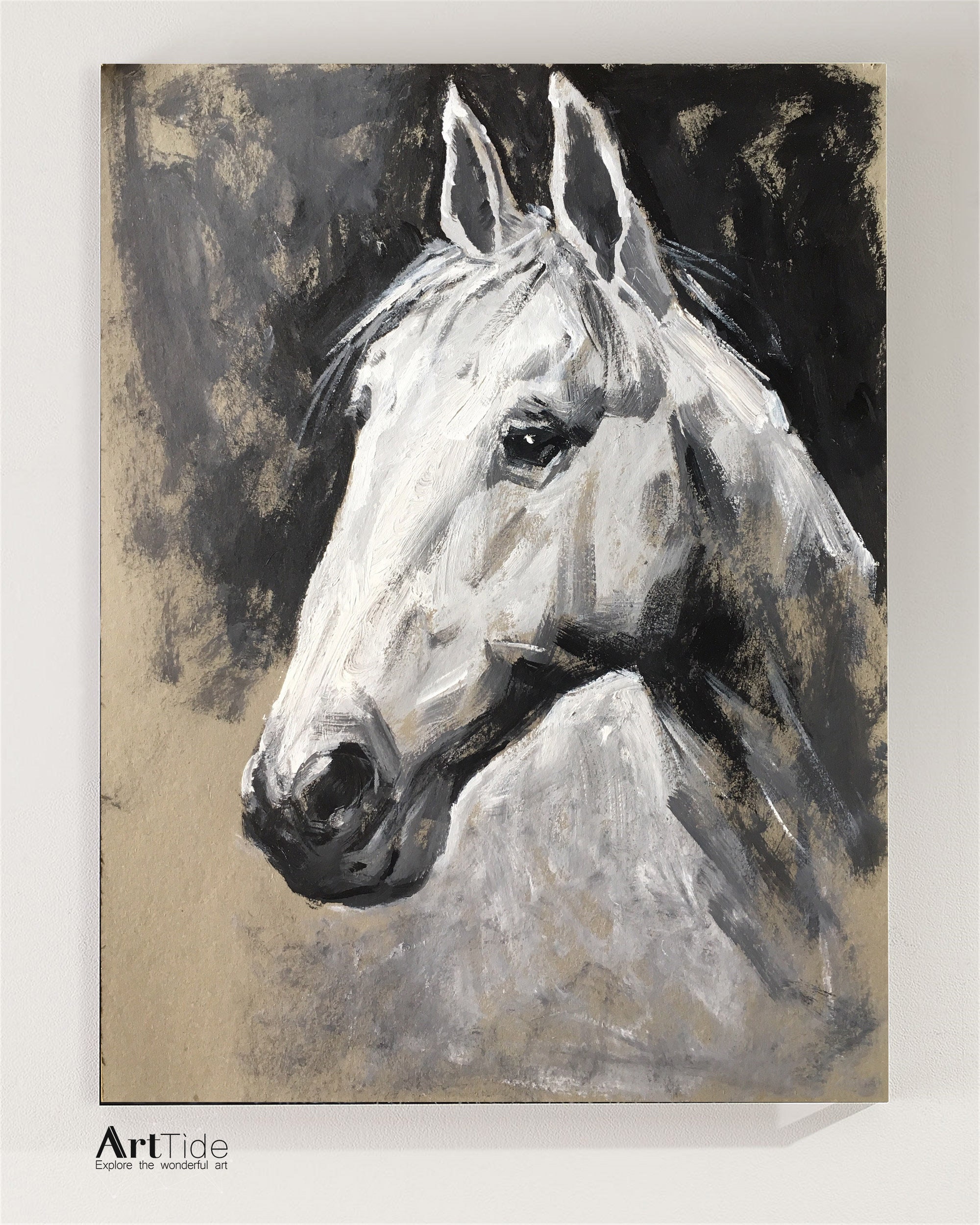 White Horse Painting Horse Oil Painting Horse Wall Art Living Etsy UK