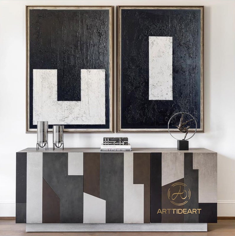 Black 3D Textured Art Set of 2 Black Wall Art Black and White Etsy