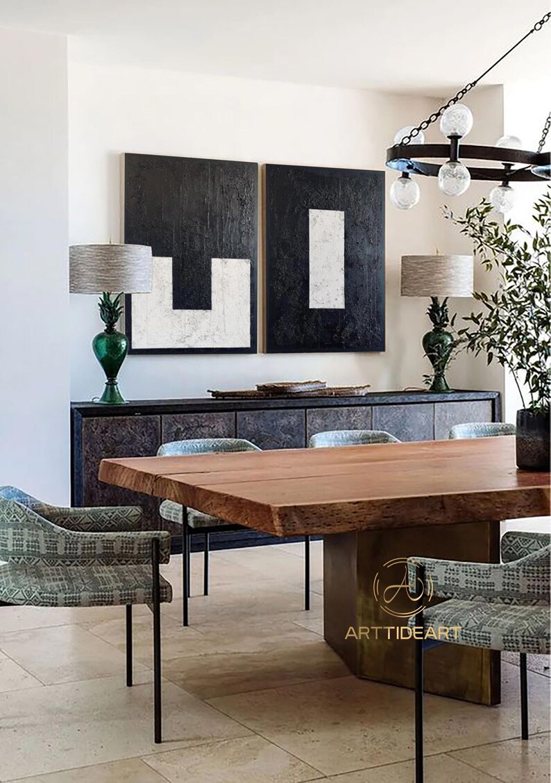 Black 3D Textured Art Set of 2 Black Wall Art Black and White Etsy