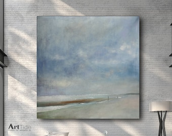 Large Sky & Sea Canvas Painting,Original Light Blue Sky Painting,Large Wall Sky Painting,Sky Abstract Painting,Ocean Landscape Painting