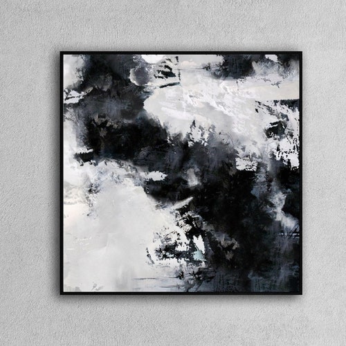black white paintinglarge abstract painting horizontal wall etsy black white paintinglarge abstract