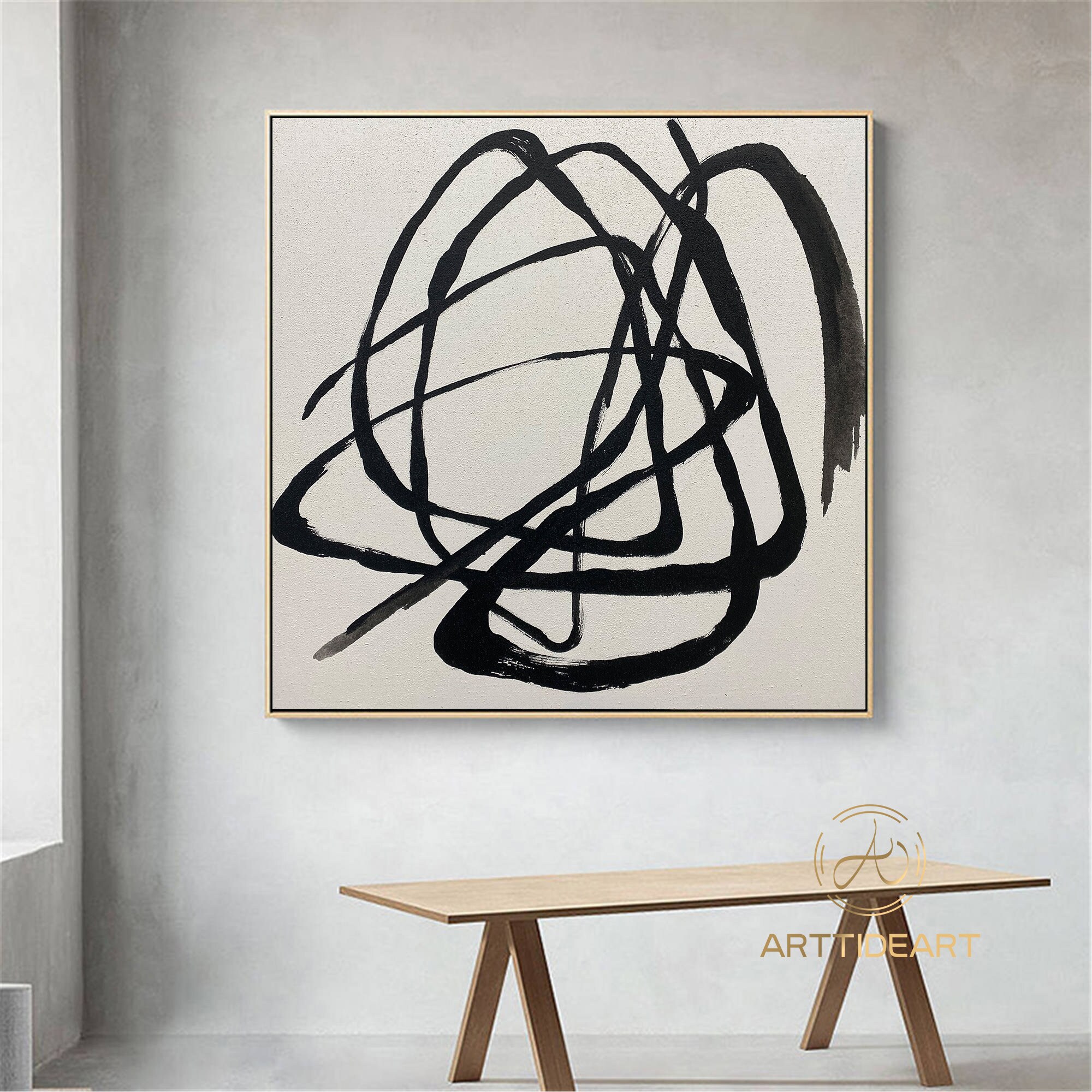 Abstrakte Wandkunst Schwarz-Weiß | 76,2x152,4 Cm Leinwandbild Mit Rahmen | Moderne Geometrische Deko Für Wohnzimmer, Schlafzimmer
