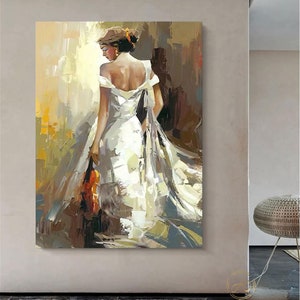 Lady With Violin Oil Painting Large Musician Abstract Painting Modern ...