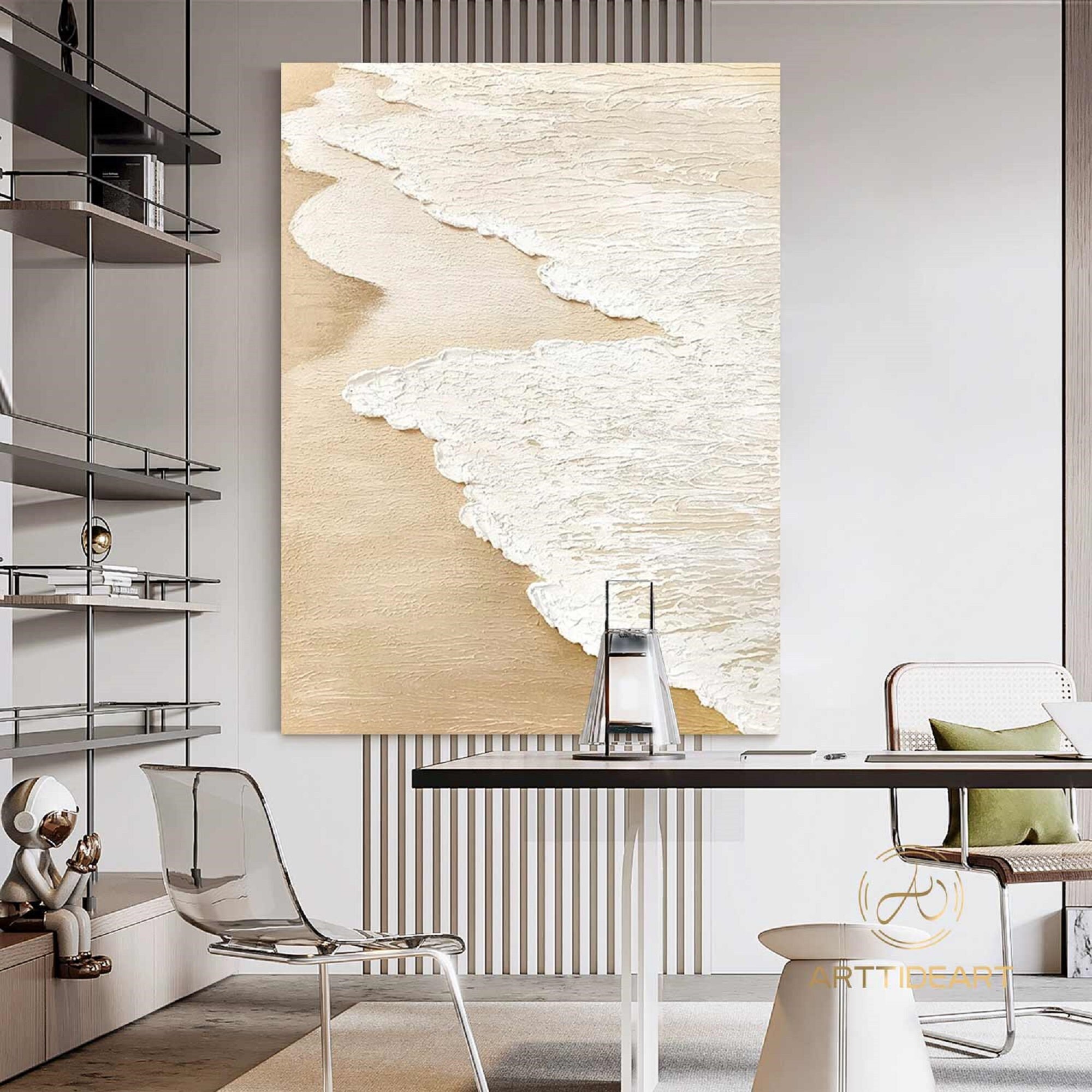 Stampa Su Tela Minimalista 70x140 Cm Con Oceano E Onde - Decorazione Murale Wabi-sabi Per Soggiorno, Camera, Ufficio