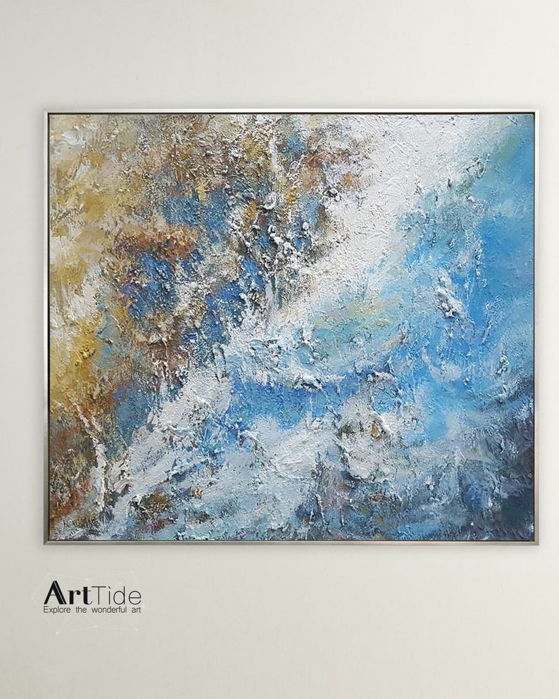 Large Ocean Abstract Painting Blue Ocean Abstract Etsy