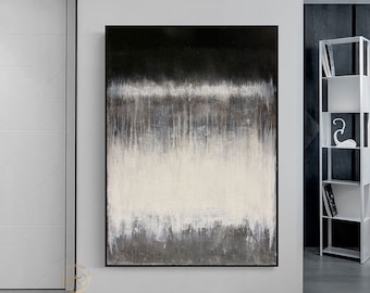 Pintura abstracta en blanco y negro Marrón Pintura minimalista sobre lienzo Gran milimalista Pintura abstracta Sala de estar moderna Decoración pintura