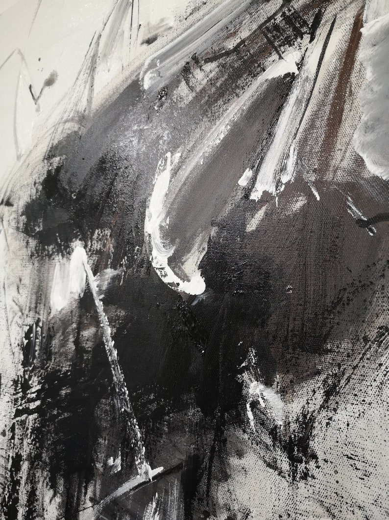 Large Canvas Wall Art Abstract Black and White Oil Painting Etsy