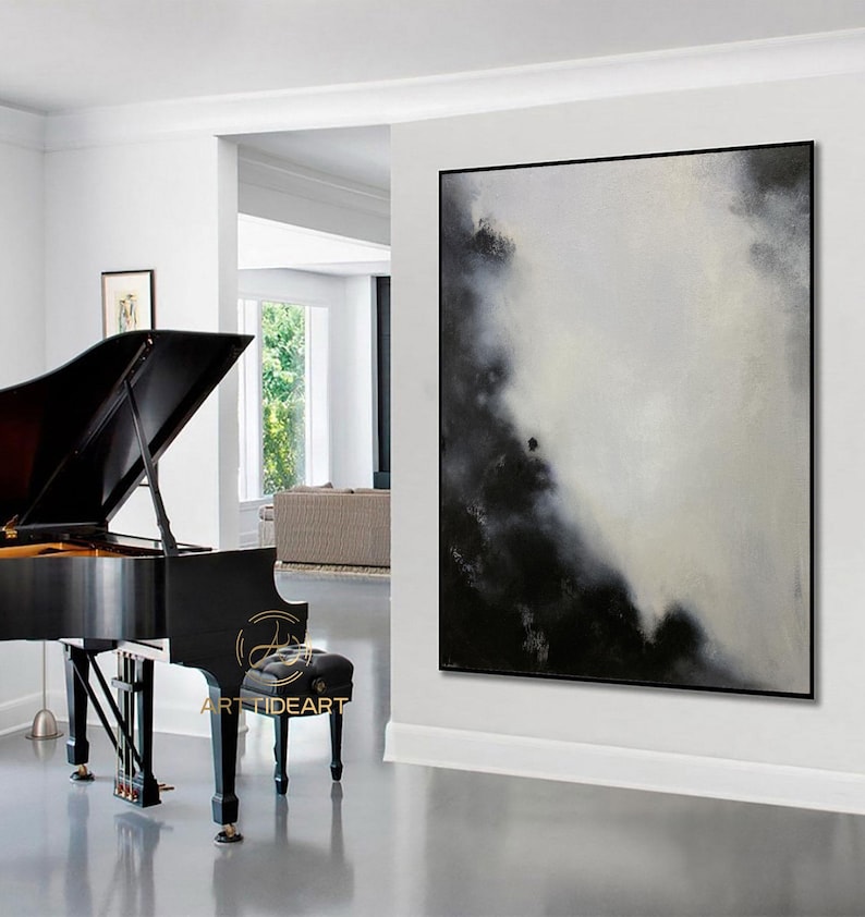 Black and White Wall Art Large Black Abstract Painting Black Etsy