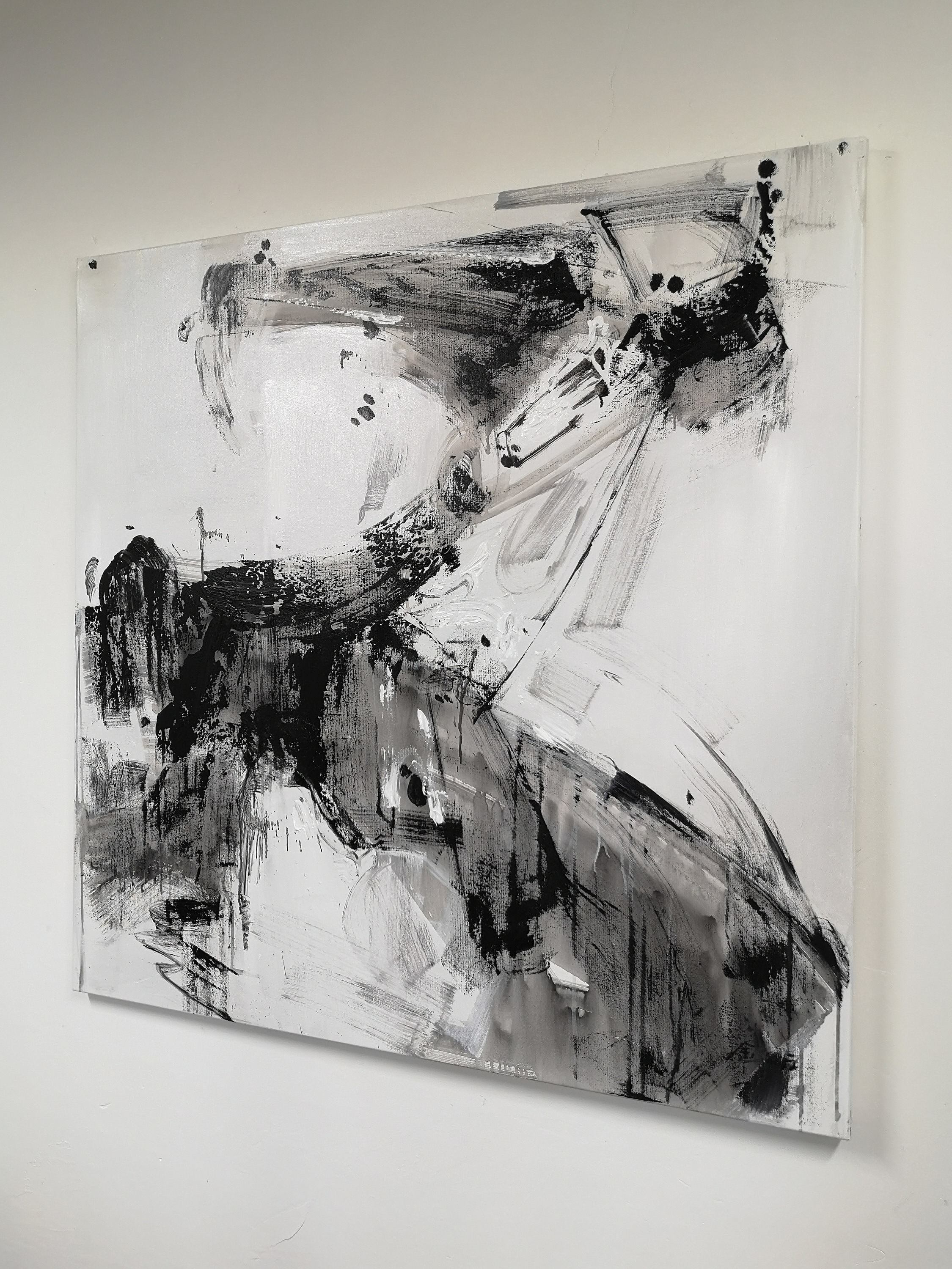 Schwarz Weiß Malerei Großes abstraktes Gemälde Landschaft | Etsy