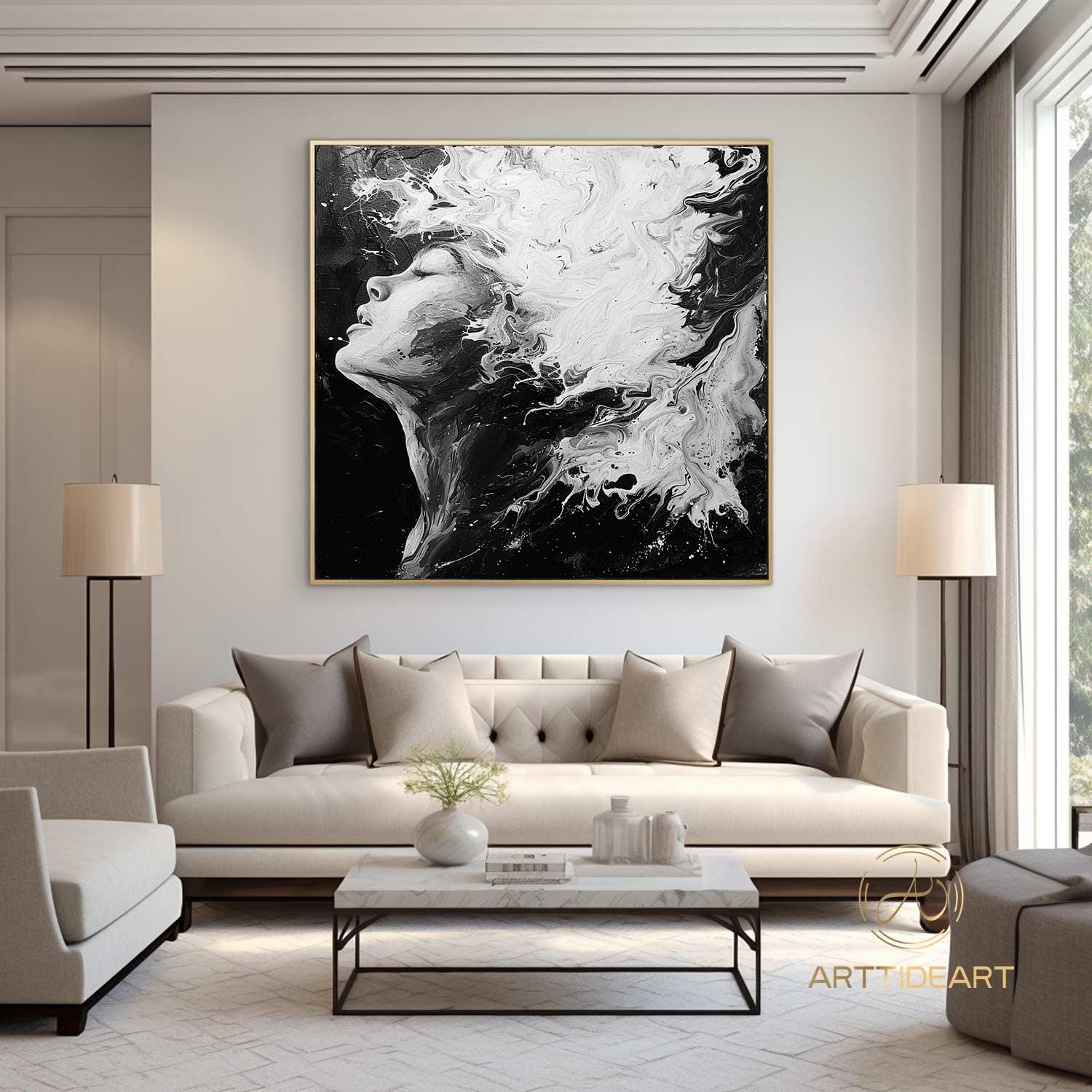 Abstract Woman Face Painting: Black White Texture Wall Art - Etsy