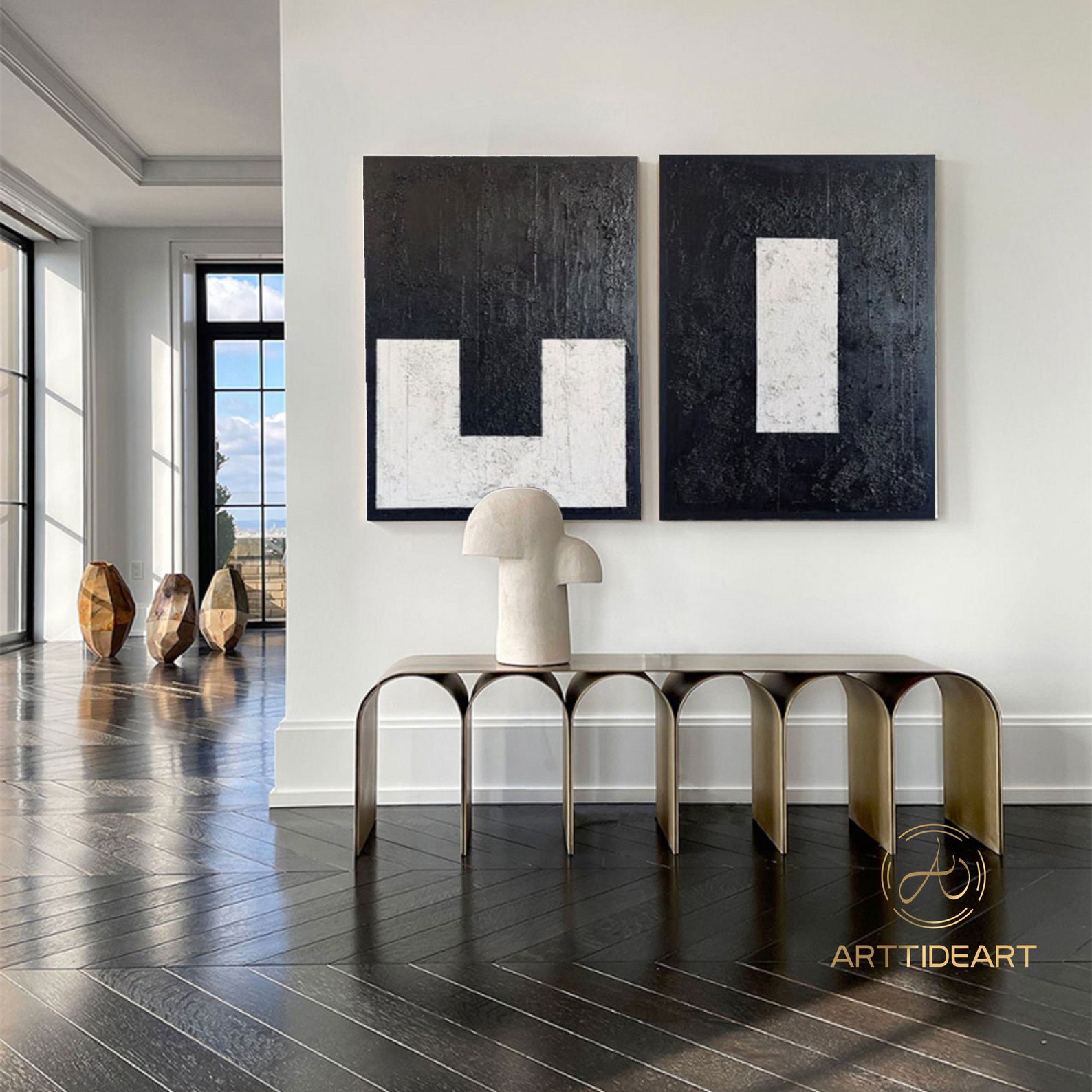 Black 3D Textured Art Set of 2 Black Wall Art Black and White Etsy