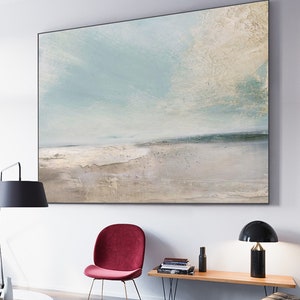 Large sky and sea painting beach scene painting original large ocean canvas painting blue green sky painting living room canvas painting image 4