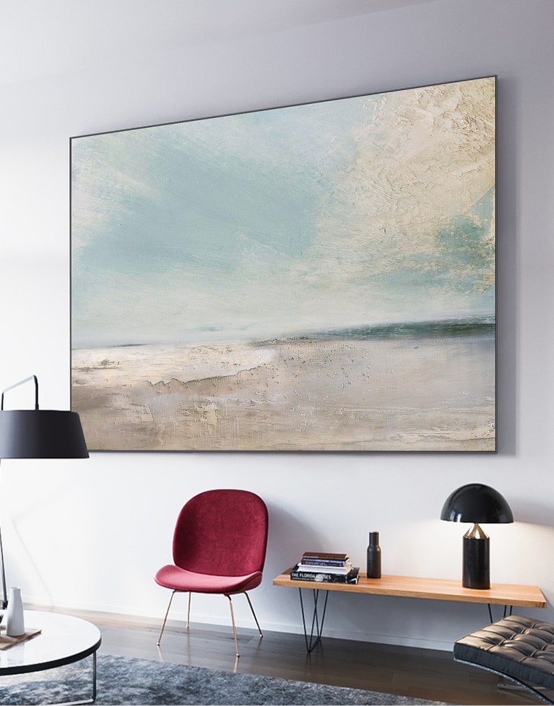 Large sky and sea painting beach scene painting original large ocean canvas painting blue green sky painting living room canvas painting image 4