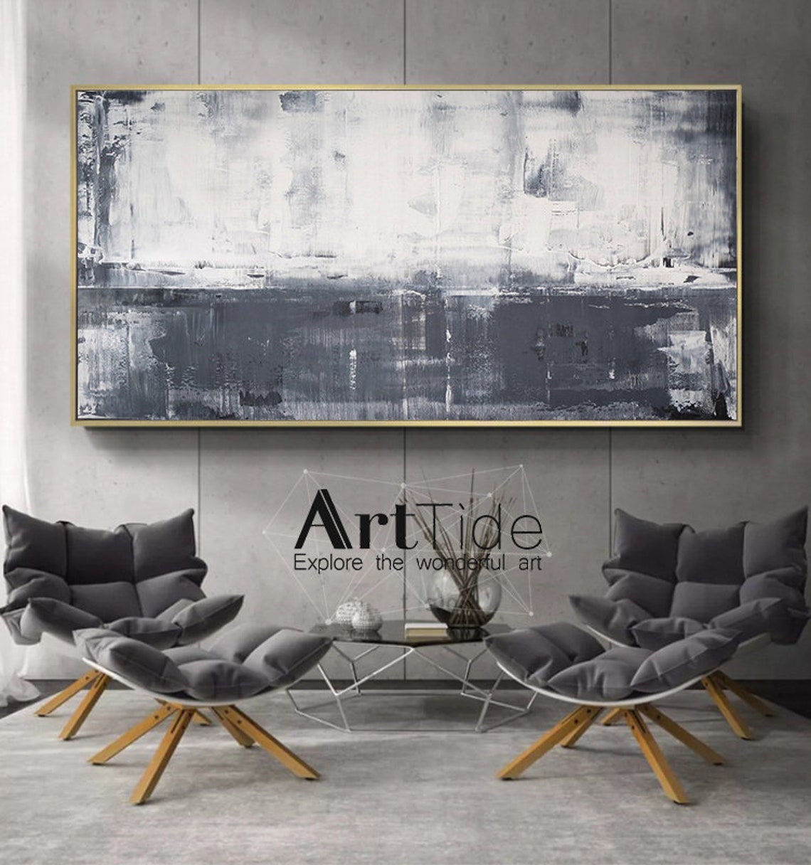 Grey White Abstract Painting black and white artwork extra | Etsy