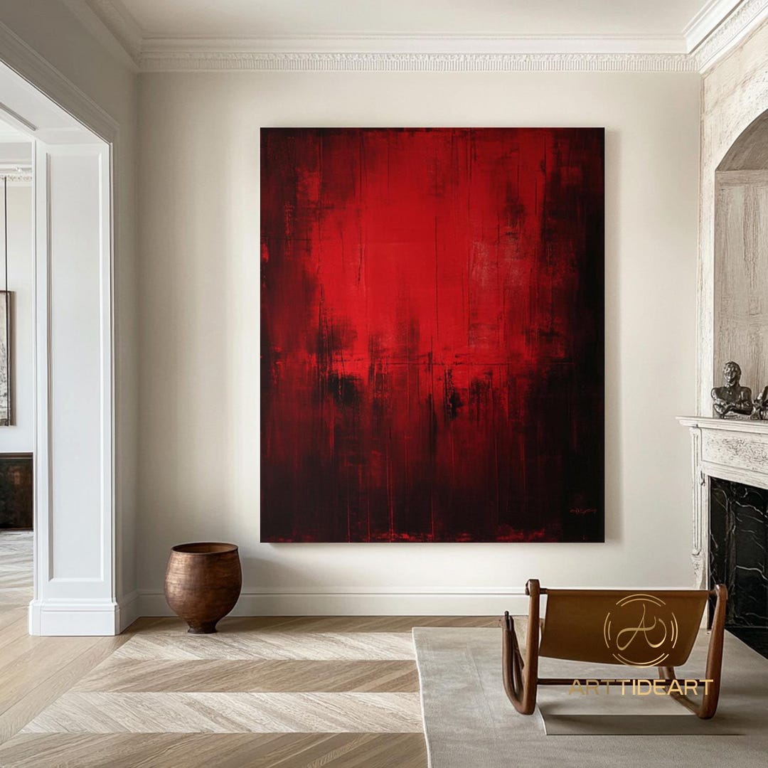 Red Black Abstract Painting: Textured Boho Wall Art on Canvas - Etsy