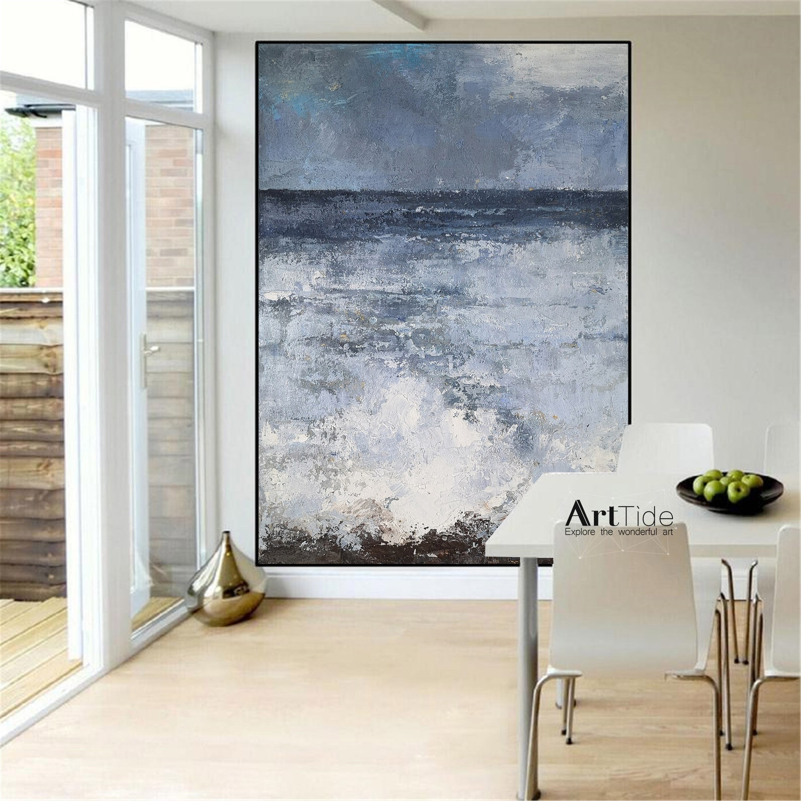 Original Navy Blue Wall Art Ocean Abstract Painting Sea Level Etsy