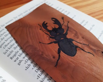 Bookmark hand-painted wood - stag beetle