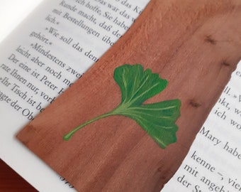 Bookmark hand-painted wood - Ginkgo
