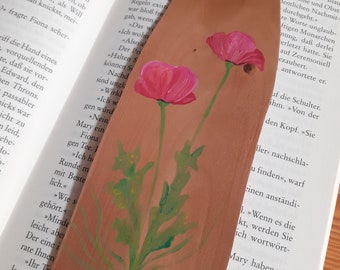 Bookmark hand-painted wood -- poppies