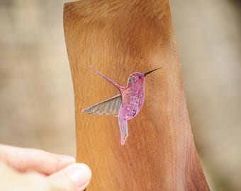 wooden bookmark | hummingbird | small red bird | nature | hand-painted bookmark | painted wood | art | book | memory aid