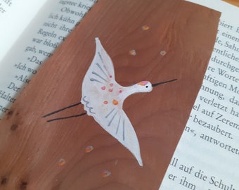 Bookmark hand-painted wood -- crane