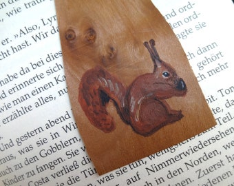 Bookmark hand-painted wood - squirrel