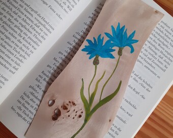 Bookmark hand-painted wood -- cornflowers