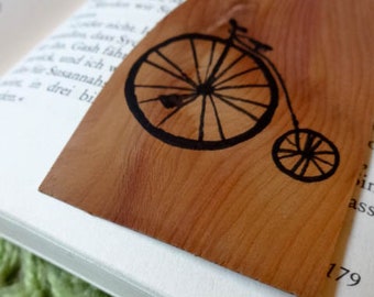 Bookmark hand-painted wood - antique bicycle