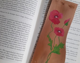 Bookmark hand-painted wood -- poppies