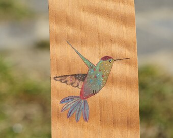 wooden bookmark | hummingbird | colorful bird | nature | hand-painted bookmark | painted wood | art | book | animal | memory aid | hazel moon