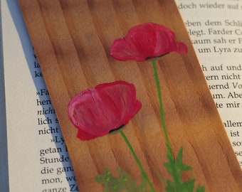 Bookmark hand-painted wood -- Poppies
