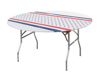 Patriotic Print Plastic Fitted Round Table Covers- 2-pack