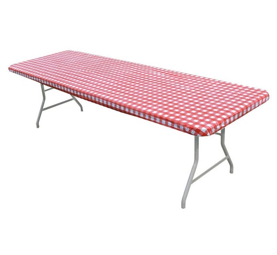 Gingham Check Plastic Fitted Banquet Table Covers - 2 pack