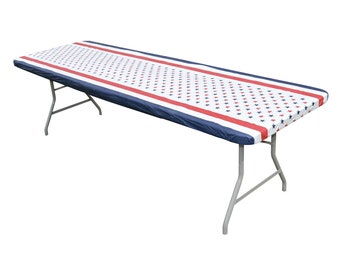 Patriotic Print Plastic Fitted Banquet Table Covers - 2 pack