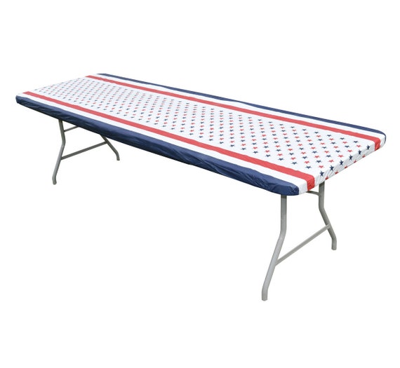 Patriotic Print Plastic Fitted Banquet Table Covers - 2 pack