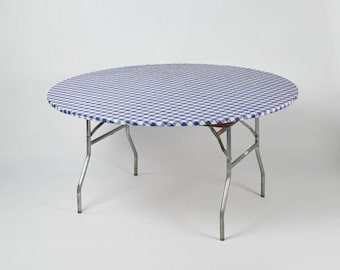 Gingham Check Plastic Round Fitted Round Table Cover - 2 pack