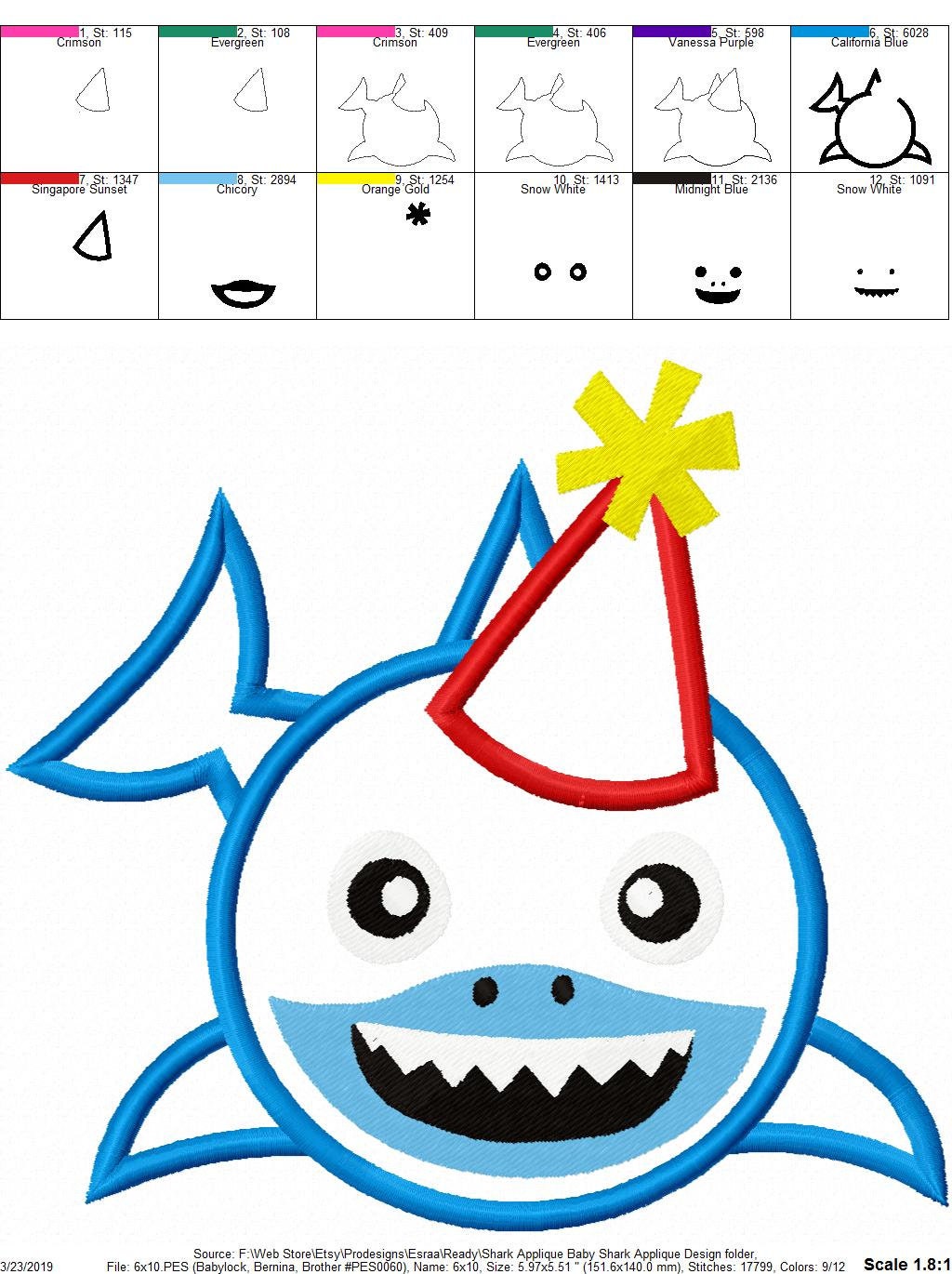Shark Applique Baby Shark Applique Design - Etsy España