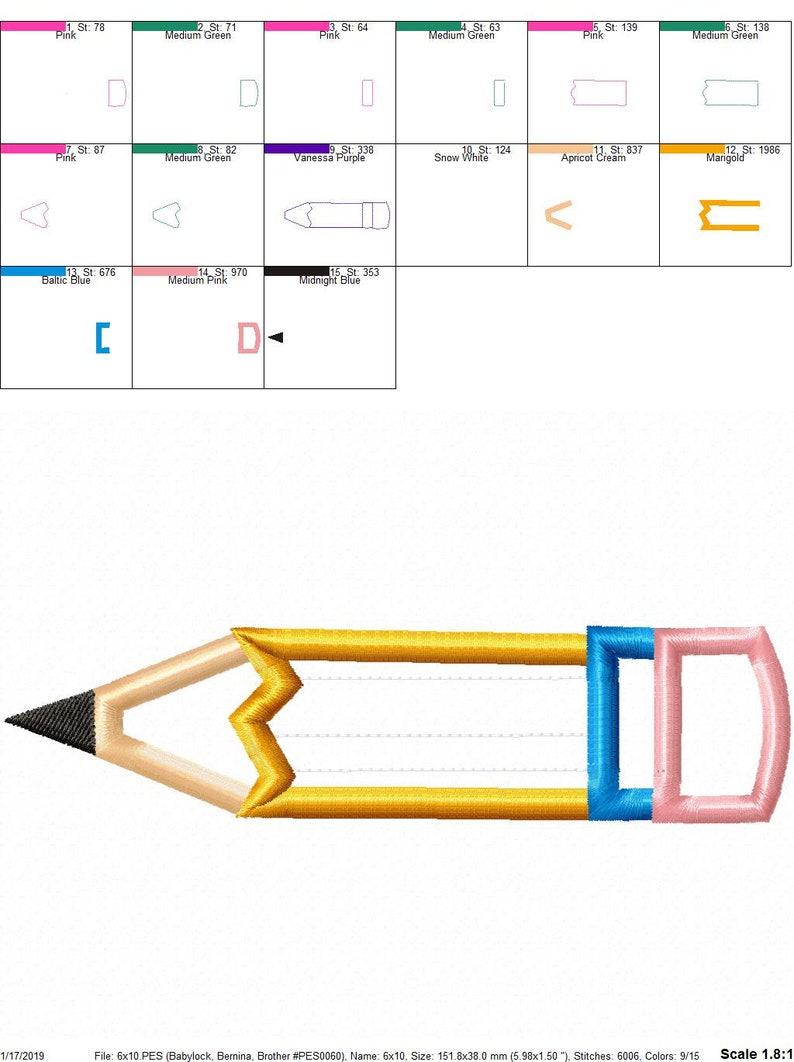Pencil Applique Design Etsy
