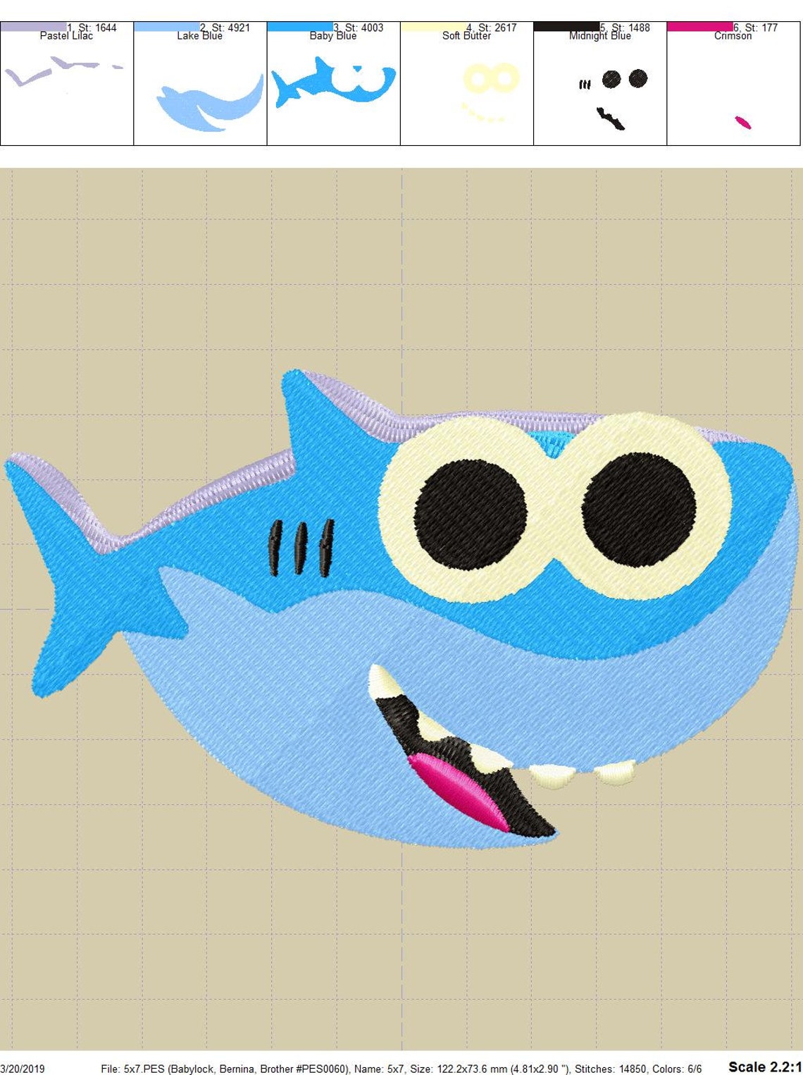 Baby Shark Shark Embroidery Design Etsy
