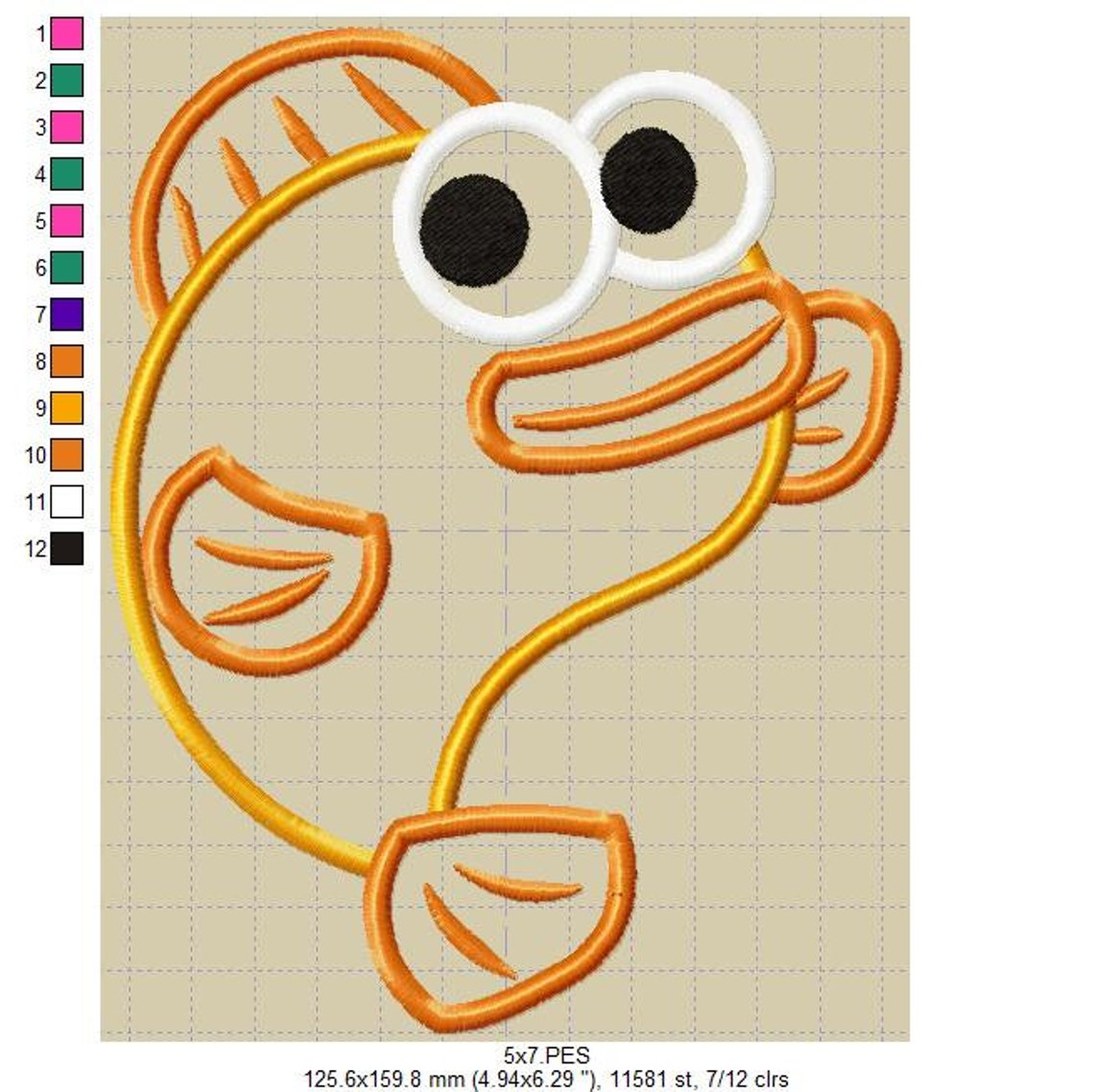 Baby Shark Orange Fish Applique Design | Etsy