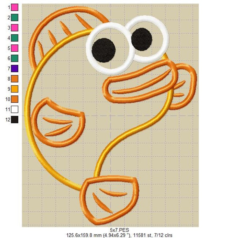 Baby Shark Orange Fish Applique Design - Etsy