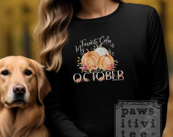 My Favorite Color is October Long Sleeve Tee, Pumpkin Graphic, Autumn Fashion