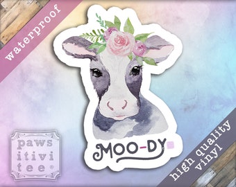 Moody Cow Vinyl Sticker, Cowgirl Life