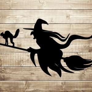Hexe auf einem Besenstick Katze SVG, Hexen svg, Hexe Clipart, Schneidedateien für Cricut Silhouette, SOFORT DOWNLOAD