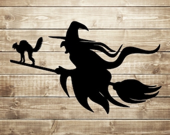 Witch on a broomstick cat svg, witch svg, witch clipart, cutting files for cricut silhouette, png, eps laser cut files INSTANT DOWNLOAD