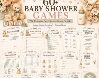 Baby Shower Games Bundle, Minimalist Gender Neutral Baby Sprinkle Activities, Printable Funny Simple Baby Shower Games, Fun Activity
