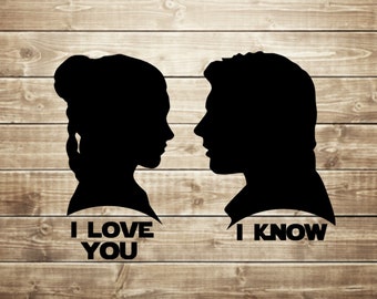 May include: Silhouettes of a woman and a man with the text "I love you" and "I know" below them.