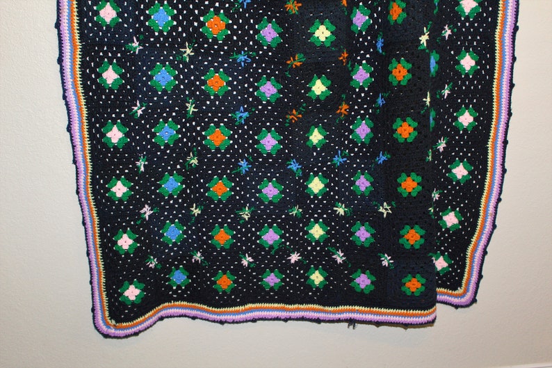 Vintage Afghan Throw Crocheted Floral Blanket