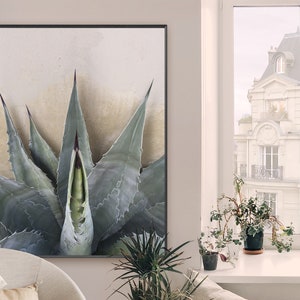 GRAPHIC AGAVE AMERICANA. A Fine Art Cactus Photograph, Sage Silver, Beige, Cactus, Modern Wall Décor, Botanical Art, Boho Décor image 2