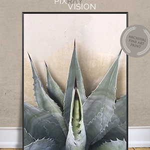 GRAPHIC AGAVE AMERICANA. A Fine Art Cactus Photograph, Sage Silver, Beige, Cactus, Modern Wall Décor, Botanical Art, Boho Décor image 1